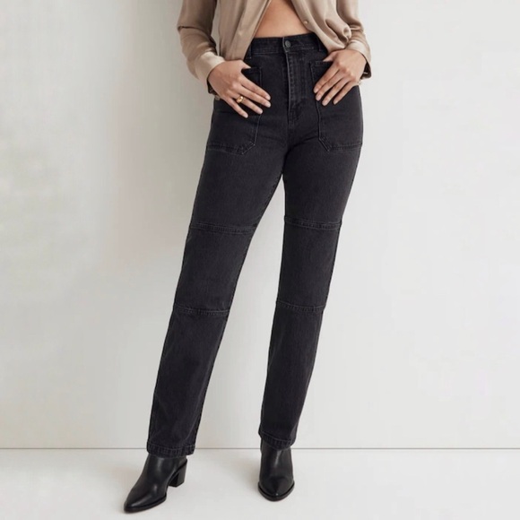 Madewell 90s Straight Utility Jean High Waist Seamed Denim Camplin Wash Black 30 - Picture 2 of 16